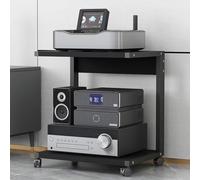 Support AV à roulettes - Étagère Double Couche pour TV/DVD/CD/Platine Vinyle - Support multimédia Multifonctionnel pour Consoles de Jeux - 50 x 40 x 55 cm