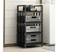 Support AV - Étagère multimédia 3/4 niveaux - Support d'angle pour platine - Armoire stéréo en bois - Tour audio réglable en hauteur - Support d'angle pour TV - Nizer pour home cinéma