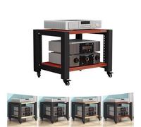 Support AV Ma à 4 niveaux avec roulettes - Support Hi-Fi réglable pour tourne-disque et lecteur CD - Meuble en teck H 60 x 50 x 40 cm O Tour