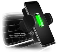 Support Avec Charge Sans Fil 15w Pour Les Smartphones Iphone,Samsung,Oppo,Xiaomi,Support Pour Téléphone Portable À Charge Rapide Qi,Clip Pour Bouche D'aération,Fermeture Automatique