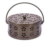 Support Bobine de Moustique Classique Porte-encens Fumée Portable Encensoir Refoulement en Métal Brûleur d'encens Charbon Poêle avec Poignée Couvercle Conteneur de Boîte Mosquito Sécurité Anti-brûlure