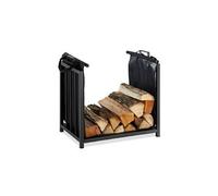 Support bois de cheminée sac pour bûches, intérieur, design moderne, etagère, acier, hlp 50x51x37cm, noir