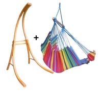 Support bois mélèze avec hamac chaise géant arc en ciel