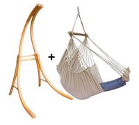 Support bois mélèze avec hamac chaise géant écru