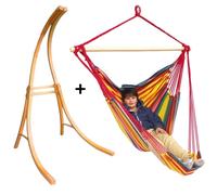 Support bois mélèze avec hamac chaise géant rouge
