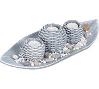 Support Bougie, Belle Décoration, Centre De Table, Pierres Décoratives, 38,5 Cm De Long, Gris