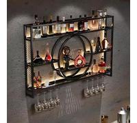 Support Bouteille Vin，rangement Ustensiles Cuisine Mural Porte Vin Metal étagère à Murale Noir Meuble Casier Industriel Etagere Alcool Bar Range(Size:120 * 15 * 80cm,Color:Noir)