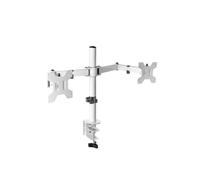Support Bureau Double Écran Mars Gaming MARM2W Blanc, 13"-27", VESA 75/100, Charge 8kg/Bras, Pivot 180°, Rotation 360°, Gestion Câbles