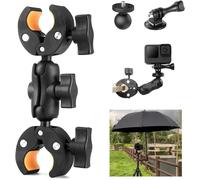 Support caméra Action pour Tube 15 à 44mm,Double Super Pince et Filetage 1/4"" et Adaptateur cam Sport,Fixation pour Gopro Insta360 Akaso Moto Velo Guidon Trépied Parapluie Perche à Selfie