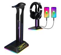 Support Casque Gamer RGB Support pour Casque avec 10 RVB LED Modes dclairage avec 2 USB Charge Ports Noir Noir CASQUE
