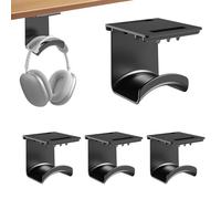 Support casque lot de 4, support casque audio pour bureau et mur, crochet casque amovible avec protection, support casque gaming, porte casque et crochet de table, noir