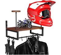Support casque moto étagère murale lot de 2 - 41 x 26 x 20 3 cm - 5 crochets 4 pinces - charge 30-40 kg