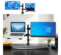 Support combiné pour moniteur et ordinateur portable, fixation double par pince ou à visser, clips intégrés pour la gestion des câbles, plateau ventilé pour la dissipation de la chaleur, pour bureau à