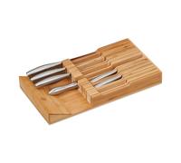 Relaxdays Range-ustensiles pour tiroir, 12 Couteaux & aiguisoir, Rangement en Bambou, HxLxP: env. 5 x 43 x 23 cm, Nature
