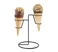 Support crème glacée Cornet Glace - 2 Trou avec Base en métal, Porte-Cornet pour Rouleau sushis, cône Popcorn, gaufres à glace, Pour anniversaire, mariage, thé l'après-midi Sushi (Noir)