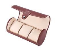 Support cylindrique pour rouleaux de montres avec 3 compartiments, vitrine pour montres-bracelets, boîte de rangement pour bijoux et cadeaux (brun)