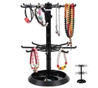 Support d'affichage de trousseau 11 espacement à 2 niveaux Affichage rotatif réglable pour collier, bijoux, chaîne de clés avec base 3 compartiments pour le portefeuille stockage pour les vende