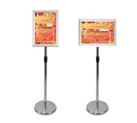 Support d'affiche réglable A4 argenté pliable - Support de panneau de sol pour panneaux de vente - Support de bannière publicitaire polyvalent - Design léger et portable
