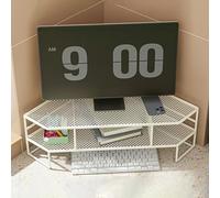 Support d'angle pour écran, Support d'angle Ergonomique en Fer avec rehausseur, Organiseur de Bureau Triangulaire à 2 Niveaux pour Ordinateur, Ordinateur Portable et imprimante - Grande solu