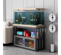 Support d'aquarium à plusieurs niveaux, support d'aquarium à charpente métallique, armoire de rangement en verre, adapté aux salons, chambres à coucher(Black+Gray,65x35x60cm)