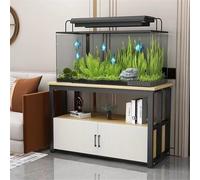 Support D'aquarium De Stockage À Trois Niveaux, Support D'aquarium Avec Armoire, Base En Métal Robuste Et Portante, Adapté Aux Maisons Modernes, Installation Rapide(Black+Walnut,100x40x70cm)