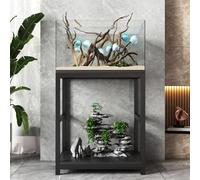 Support d'Aquarium en Métal, Meuble Aquarium, Étagère de Rangement à 2 Niveaux, Table-Rack de Terrarium Résistant for Éleveur de Reptiles et Aquarium à Tortues(Black,50x35cm/19.6x13.7in)