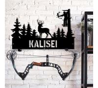 Support d'arc personnalisé en métal avec tête de cerf - Décoration murale en métal - Équipement de chasse à l'arc - Cadeau de chasse pour chasseur, papa, grand-père, support d'arc de chasse au cerf