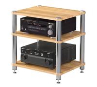 Support d'armoire AV Ma multicolore pour O Equint, support de tourne-disque HiFi à 3 niveaux avec pieds anti-chocs, noyer clair, hauteur 59 cm, réglable 2 à 4 niveaux.