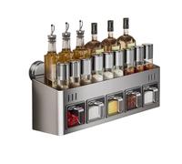 Support d'assaisonnement, étagère de rangement à ventouse, 19 x 47 x 10 cm, sans perçage, support mural, rangement pour pots à épices, bouteilles, étagère de présentation peu encombrante pour armoire