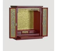 Support d'autel bouddhiste avec niche, table d'autel de méditation, statue de Bouddha avec éclairage LED, table de culte à domicile, pratique spirituelle, méditation et culture (finition noyer, L)