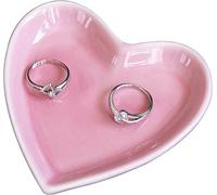 Support de bague en céramique pour femmes et filles Plateau à bijoux en forme de cœur Assiette décorative rose pour organisateur de bijoux Plat pour bagues de fiançailles, mariage,