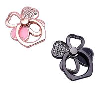 Support de Bague pour Téléphones,Lot de 2,en Forme de Trèfle à Quatre Feuilles Porte-Bonheur,Décoré de Strass Scintillants,Anneau de Doigt pour Smartphones,Noir-Or Rose