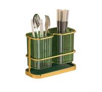 Support de baguettes à double seau pour rangement d'ustensiles de cuisine avec égouttoir pour cuillère, fourchette, couverts, économie d'espace (dessus de table)