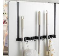 Support de balai à suspendre sur porte avec 5 supports et 4 crochets en acier inoxydable pour la maison, la salle de bain, la cuisine, le jardin