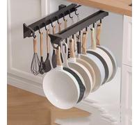Support de balai extractible avec crochets réglables - Rail extensible de 26 à 56 cm en alliage d'aluminium, charge robuste de 30 kg pour balai, brosse et outils, organisateur d'armoire peu encombrant