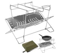 Support de barbecue pliable pour feu de camp en plein air | Étagère portable en acier inoxydable avec plateaux amovibles, table de rangement multi-usage