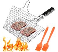 Support de barbecue pour poisson avec 2 brosses en silicone orange - Panier de barbecue pliable pour poisson et légumes - Convient pour le barbecue en plein air