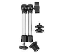 Support de base de bras universel réglable de 11 pouces, support de caméra en métal pour bras magique, bras magique en alliage d'aluminium rotatif à 360 ° avec adaptateurs à vis (11 pouces argent)