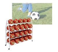Support De Basket-Ball Support De Présentation Pour Basket-ball Football | Étagère métallique à 4 niveaux Avec roulettes Gain De Place Support De Rangement(White,123CM)