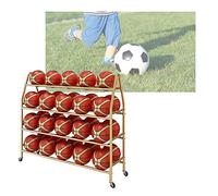 Support De Basket-Ball Support De Présentation Pour Basket-ball Football | Étagère métallique à 4 niveaux Avec roulettes Gain De Place Support De Rangement(Gold,123CM)