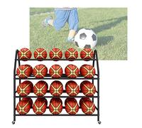 Support De Basket-Ball Support De Présentation Pour Basket-ball Football | Étagère métallique à 4 niveaux Avec roulettes Gain De Place Support De Rangement(Black,123CM)