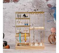 Support de bijoux porte-collier,porte-bijoux anneau collier présentoir,collier à plusieurs niveaux suspendu anneau en bois organisateur boucle d'oreille plateau,pour bracelet montre boucles d'oreilles