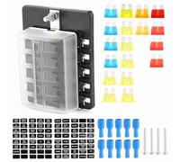 Support de bloc de lame de boîte à 10 voies avec voyant LED, boîte automobile pour voiture, bateau, yacht, matériau PBT robuste avec couvercle anti-éclaboussures, comprend 20