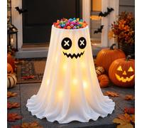 Support de bol à bonbons fantôme d'Halloween, 8 modes d'éclairage, support de bonbons fantôme mignon avec télécommande et minuterie, support à hauteur réglable pour décoration d'Halloween pour porte