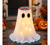 Support de bol à bonbons fantôme d'Halloween, 8 modes d'éclairage, support de bonbons fantôme mignon avec télécommande et minuterie, support à hauteur réglable pour décoration d'Halloween pour porte