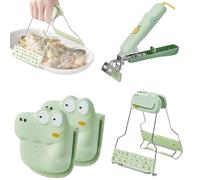 Support de bol dinosaure - Support de de cuisson résistant à la chaleur, 3 clips anti-brûlure en acier inoxydable, pince de serrage pour bol avec gants thermiques, accessoires de casserole
