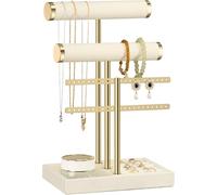 Support de bracelet à 3 niveaux - Barre en T amovible en velours noir pour bracelet, collier, montres, bagues (beige)