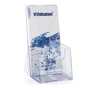 Support de brochure DIN long à trois volets pour dépliants avec profondeur de remplissage supplémentaire, porte-brochures DL transparent et support de brochure de table pour dépliants, catalogues et
