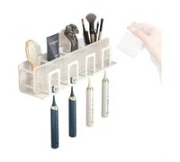 Support de brosse à dents amovible en acrylique avec forte aspiration, support de rangement mural pour salle de bain, organiseur sans perçage pour brosses à dents et sèche-cheveux (1 gris)