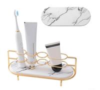 Support de brosse à dents de salle de bain avec base de diatomite - Cadre en fer doré absorbant l'eau - Rangement pour peignes, dentifrice, savon, rasoirs - 25 x 10 x 9 cm - Élégant organiseur de